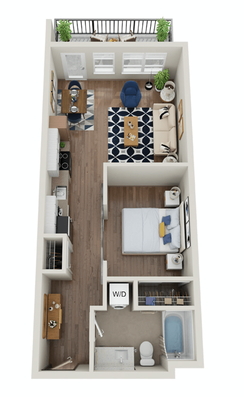 Floor plan for 1 bed, 1 bath, 772 sqft